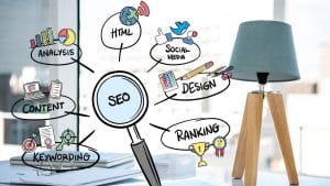 Magnifying glass with seo concepts